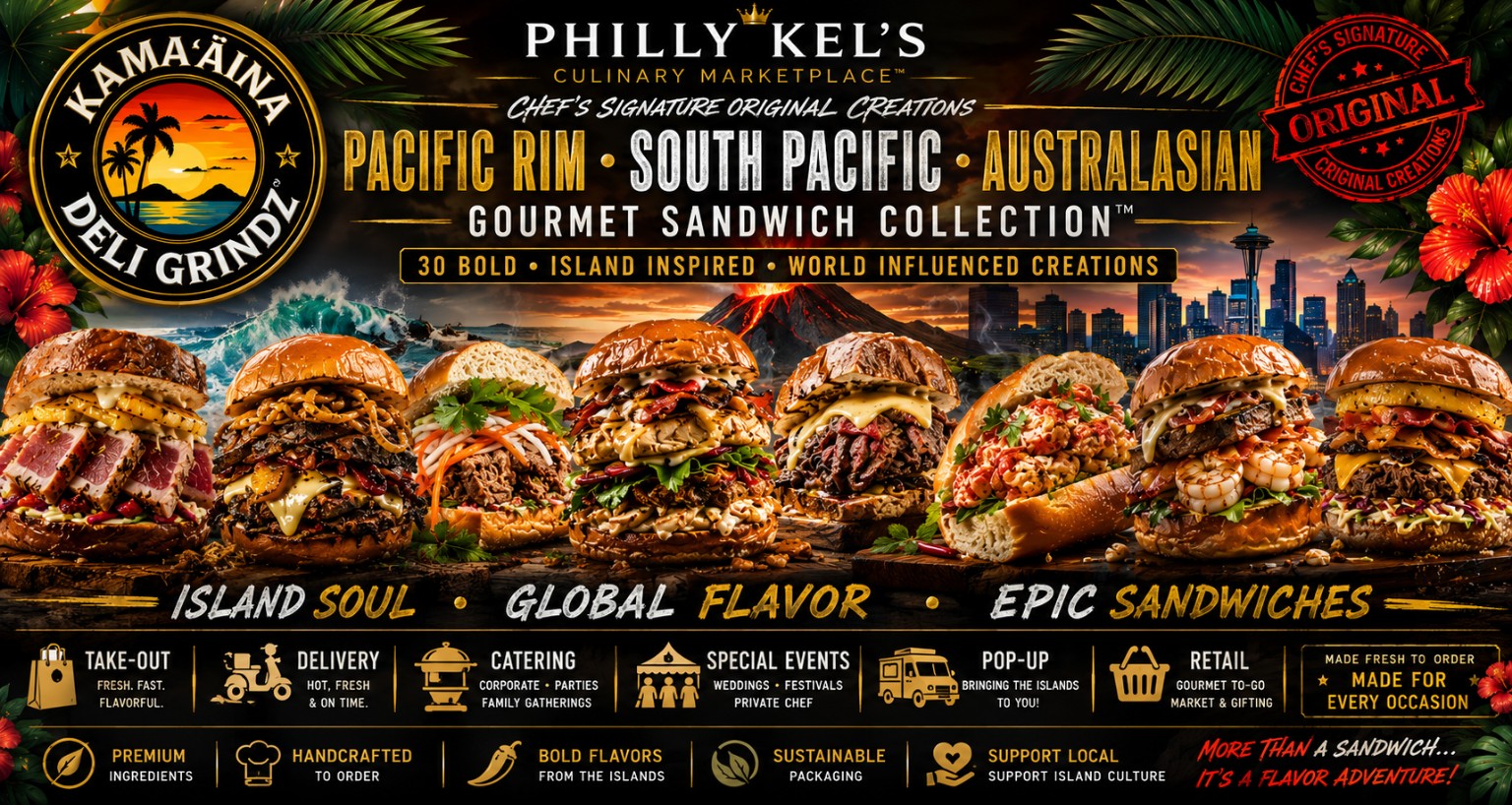 Kamaʻāina Deli Grindz™ Pacific Rim Gourmet Sandwiches Menu Collection