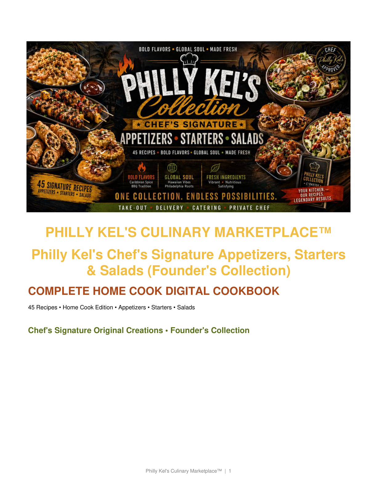 Philly Kel’s Chef's Signature Appetizer-Starter-Salad Menu Founder’s Collection digital cookbook cover