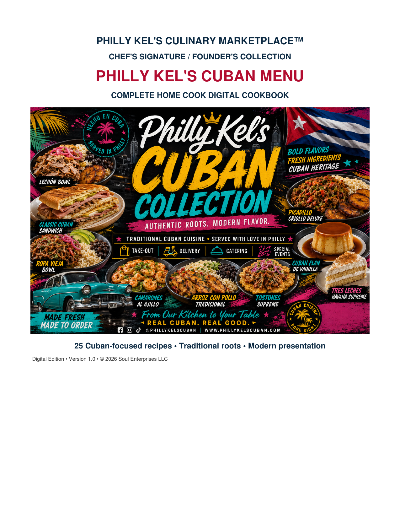 Chef's Signature / Founder's Collection — Philly Kel's Cuban Menu — Complete Home Cook Digital Cookbook cover