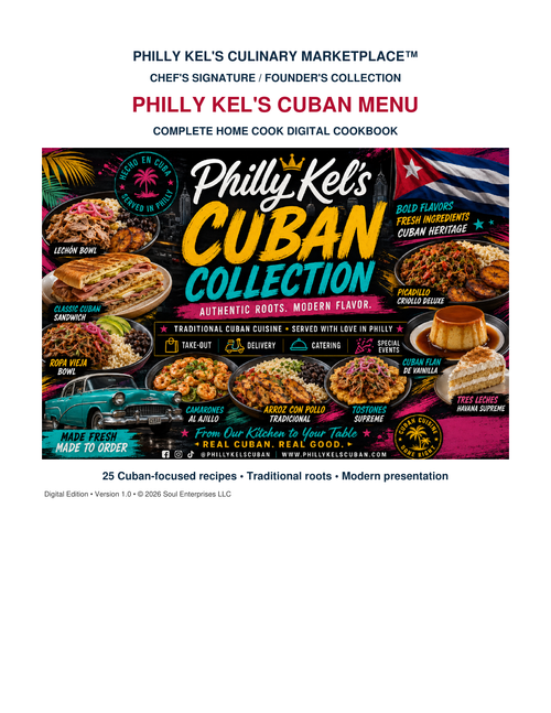 Chef's Signature / Founder's Collection — Philly Kel's Cuban Menu — Complete Home Cook Digital Cookbook cover