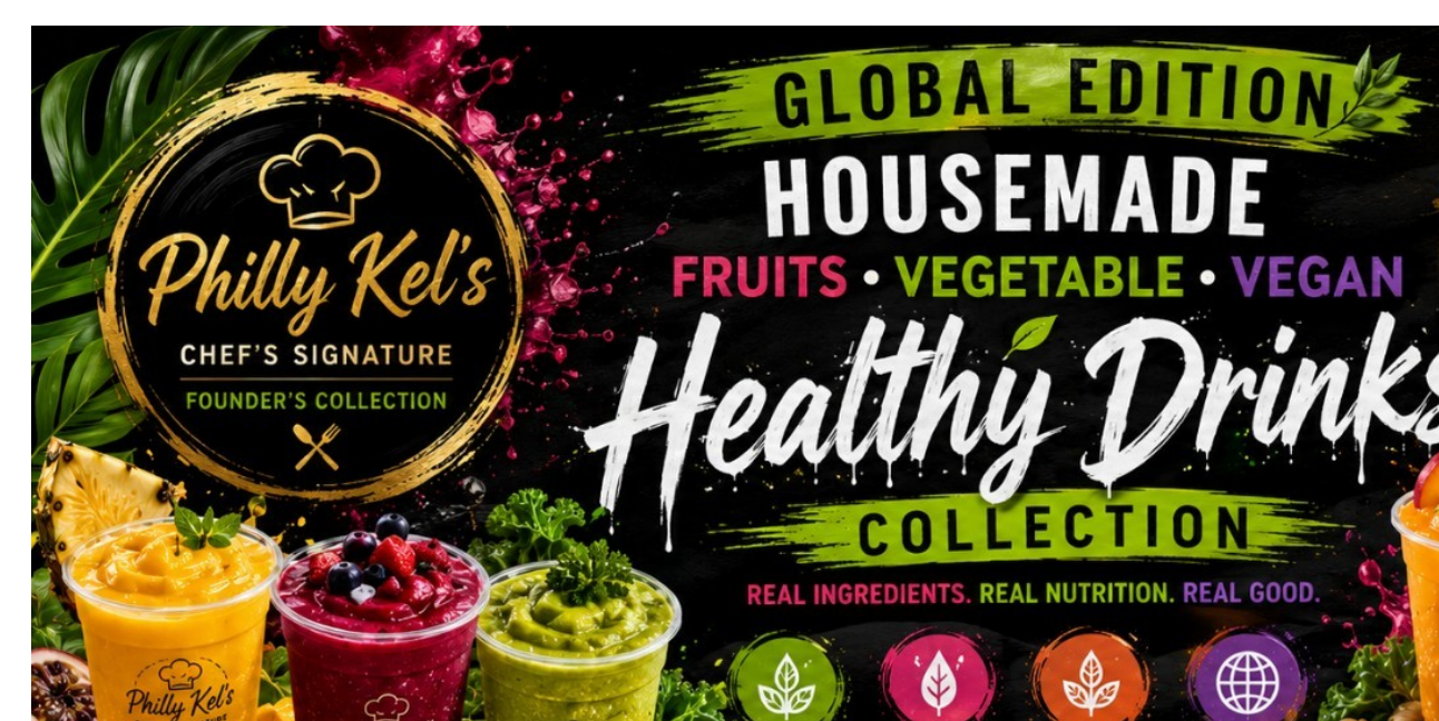 Philly Kel's Chef's Signature Founder's Collection Global Edition Housemade Fruits Vegetable Vegan Healthy Drinks Collection