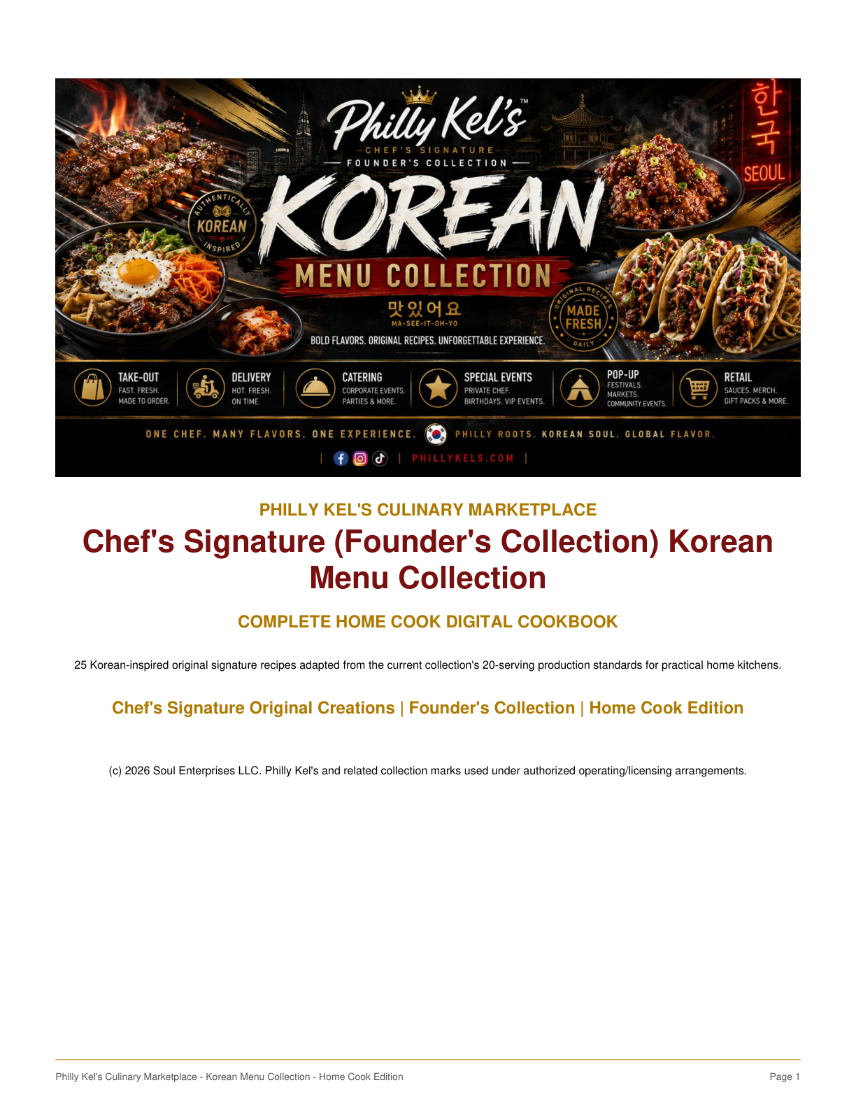 Chef's Signature (Founder's Collection) Korean Menu Collection - Complete Home Cook Digital Cookbook